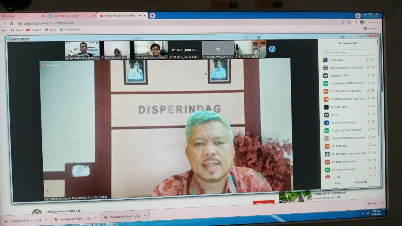 Disperindag Babel Gelar Rakor SIINAS,  Di Hadiri 83 Pelaku Industri Yang Terdaftar Di SINAS
