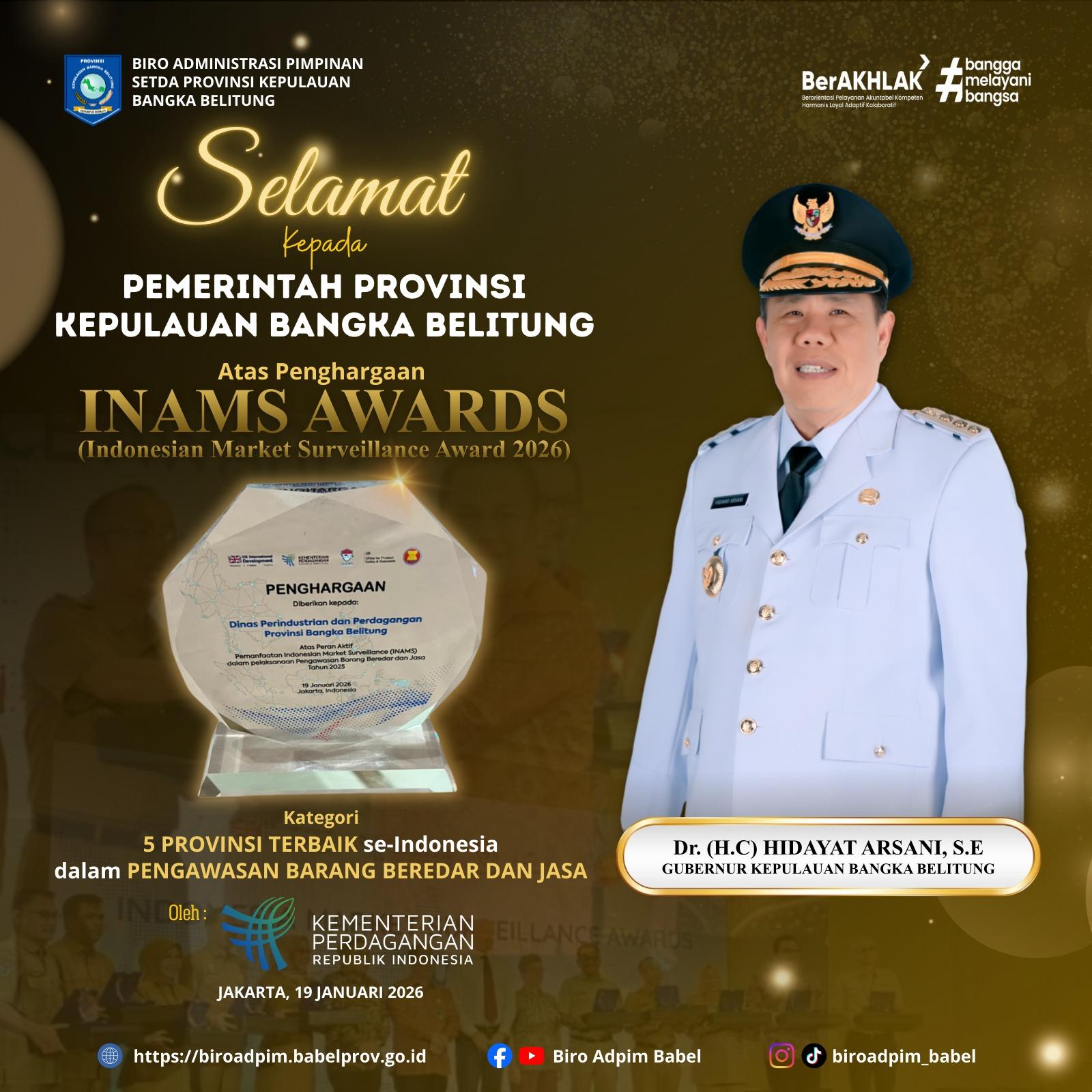 Pemprov Babel Raih INAMS Award, Bukti Keberhasilan Pengawasan Pasar di Era Gubernur Hidayat Arsani