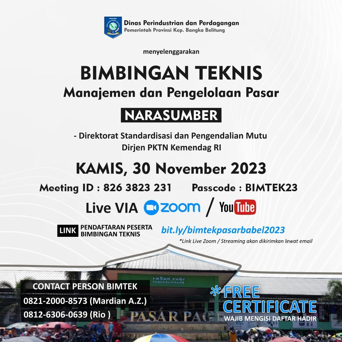 Perdana, Disperindag Provinsi Babel Gelar Bimtek Manajemen Dan Pengelolaan Pasar